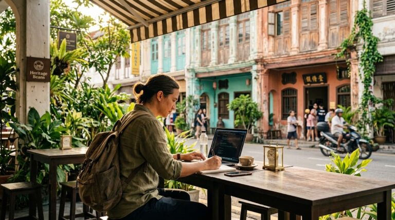 Digital nomad working at a co-working space in Penang, Malaysia 2026