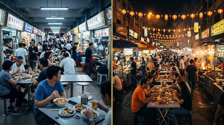 Side-by-side comparison of food costs in Kuala Lumpur and Singapore 2026